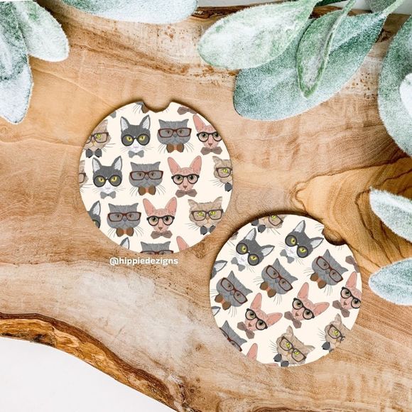 Cute Cat Car Coaster Set | Cat Coaster | Cat Accessories - Picture 1 of 7